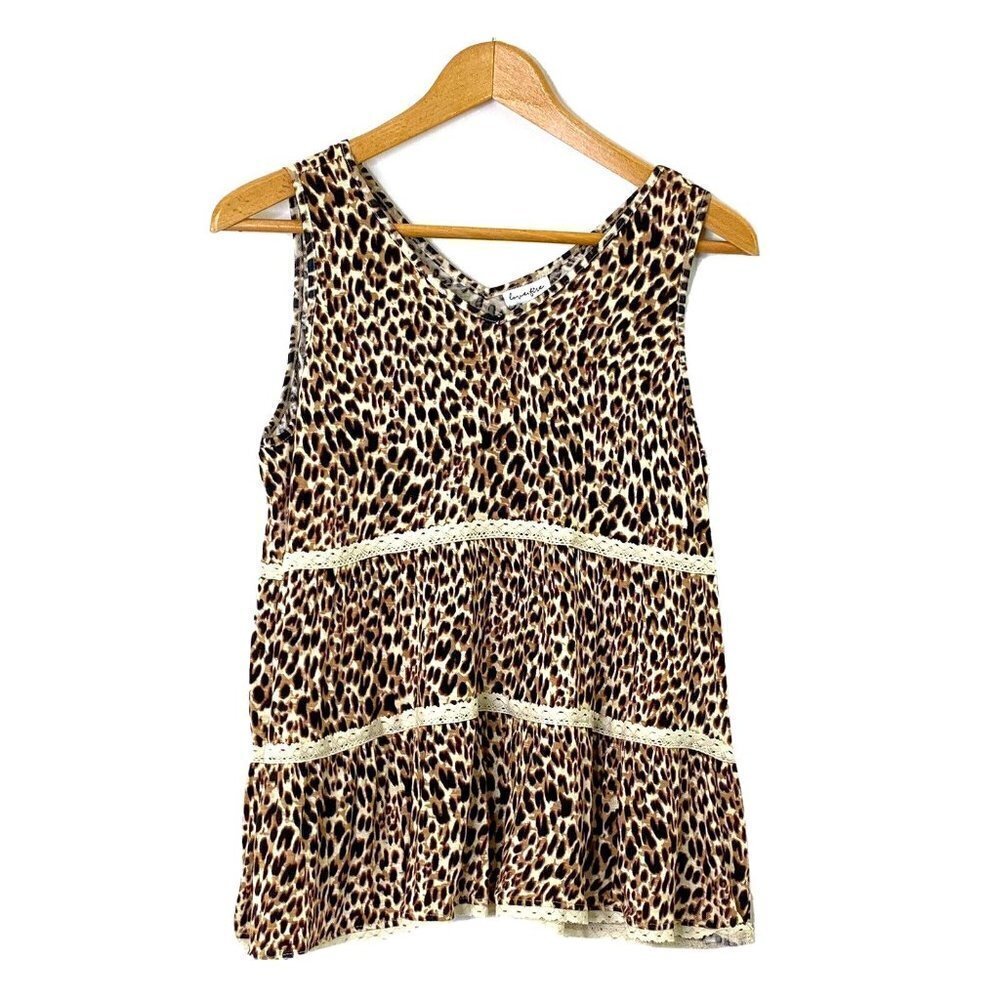 Love, Fire Womens size XL Sleeveless Lace Tiered Knit Tank Top Leopard Print